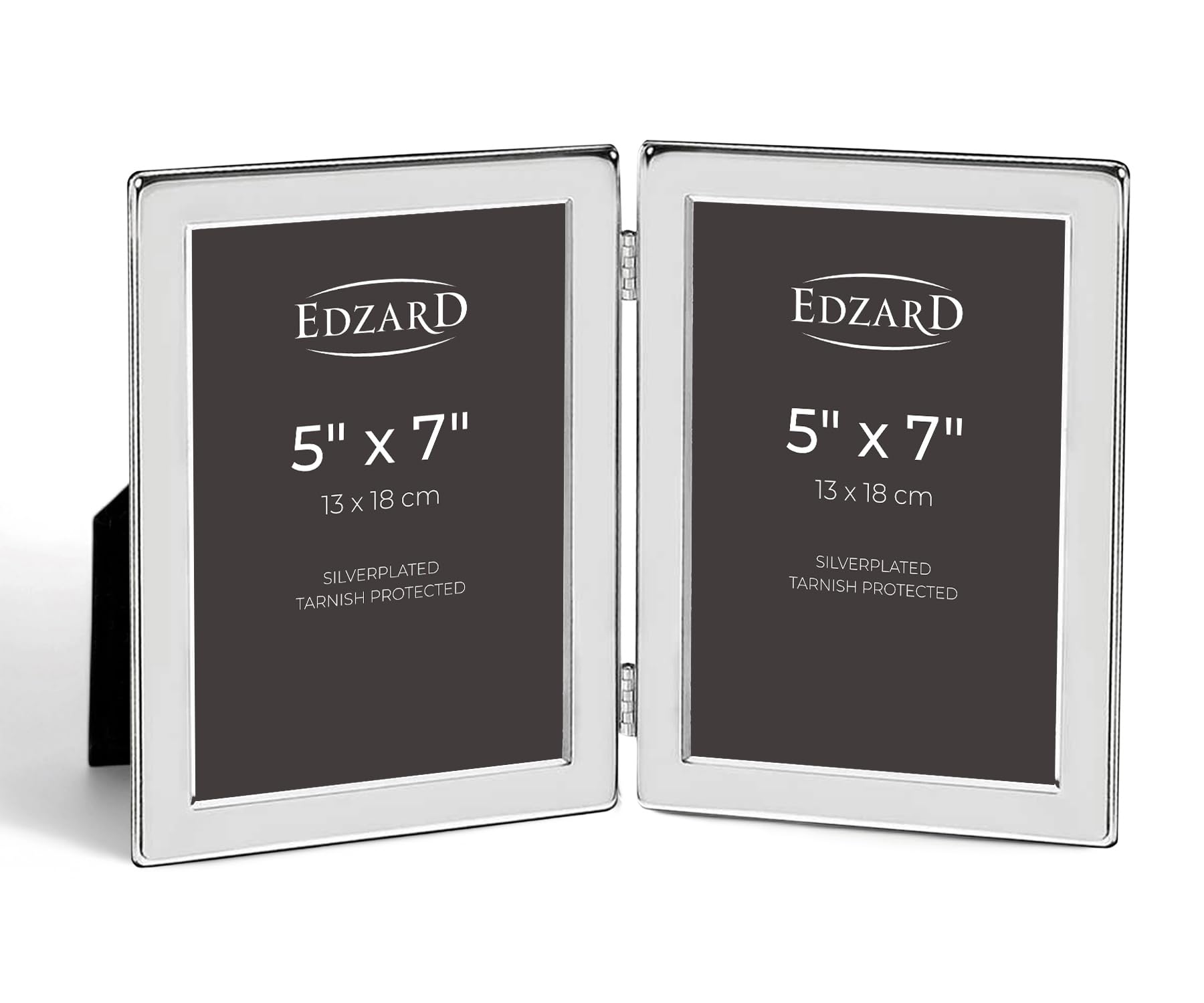 Edzard Silver Plated Double Photo Frame 5"x7" (13x18 cm) Salerno, Non-Tarnishing, High Gloss Finish, Real Glass Front & Premium Velvet Back, Portrait or Landscape Display - Elegant Wedding Gift