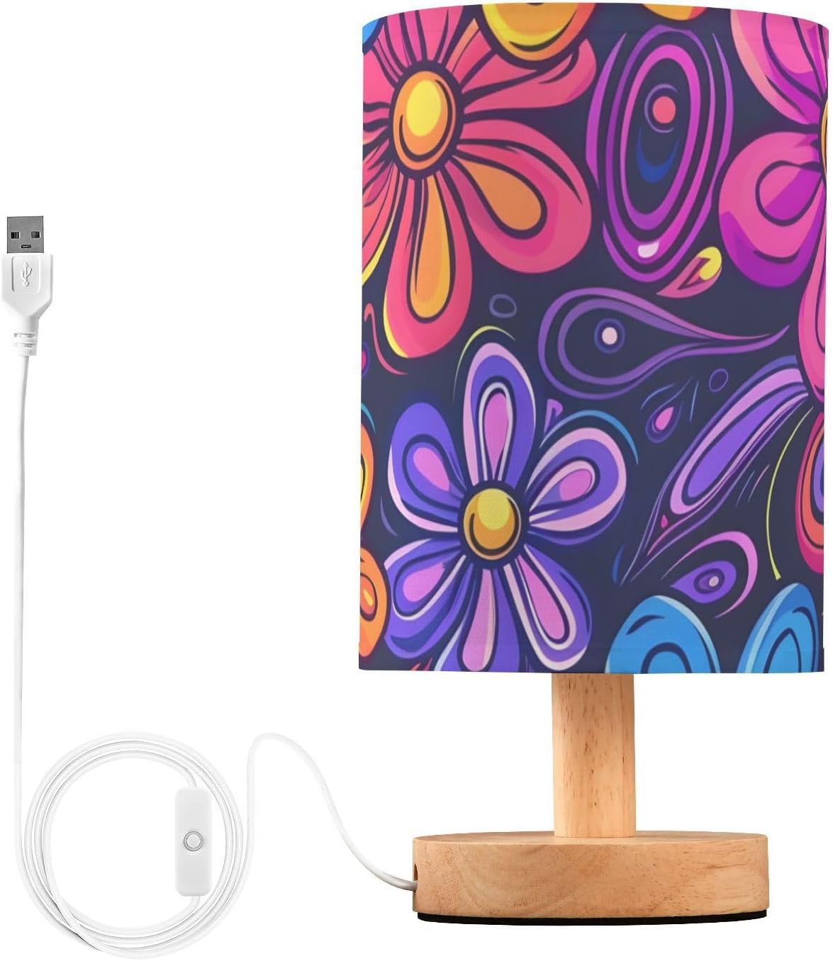 ALAZA Punk Grunge Style Flowers Bedside Table Lamp with USB Port, Decor