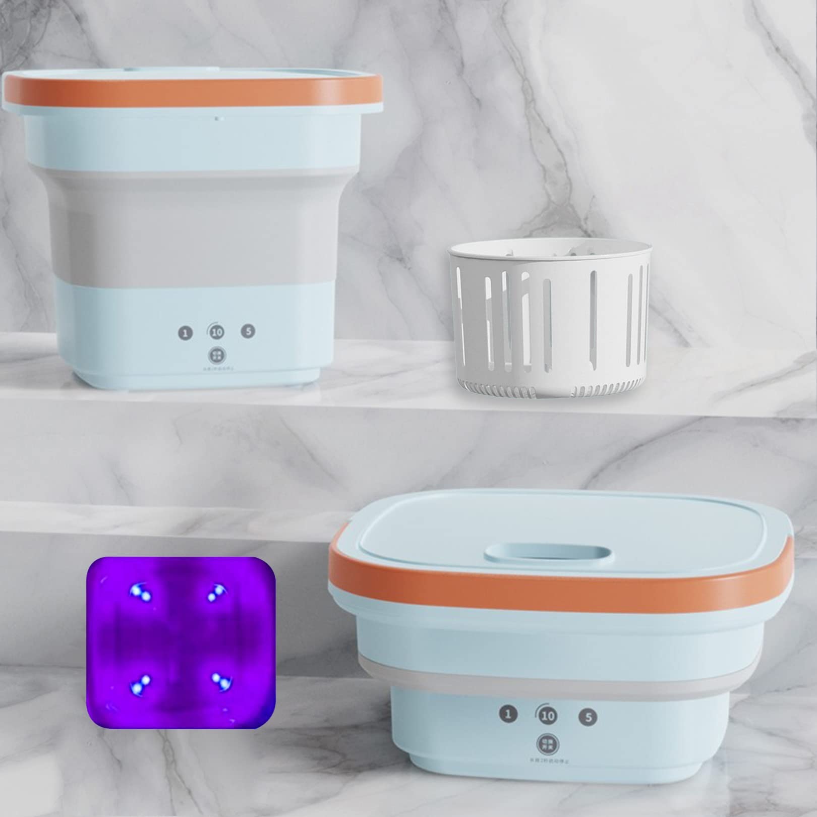 4.5L Mini Lave-Linge,Portable Machine à Laver Mobile pour Le Camping,Petite Turbine Laveuse Automatique Stérilisation à Rayons Bleus pour Voyage Camping Chaussettes sous-vêtements Culottes