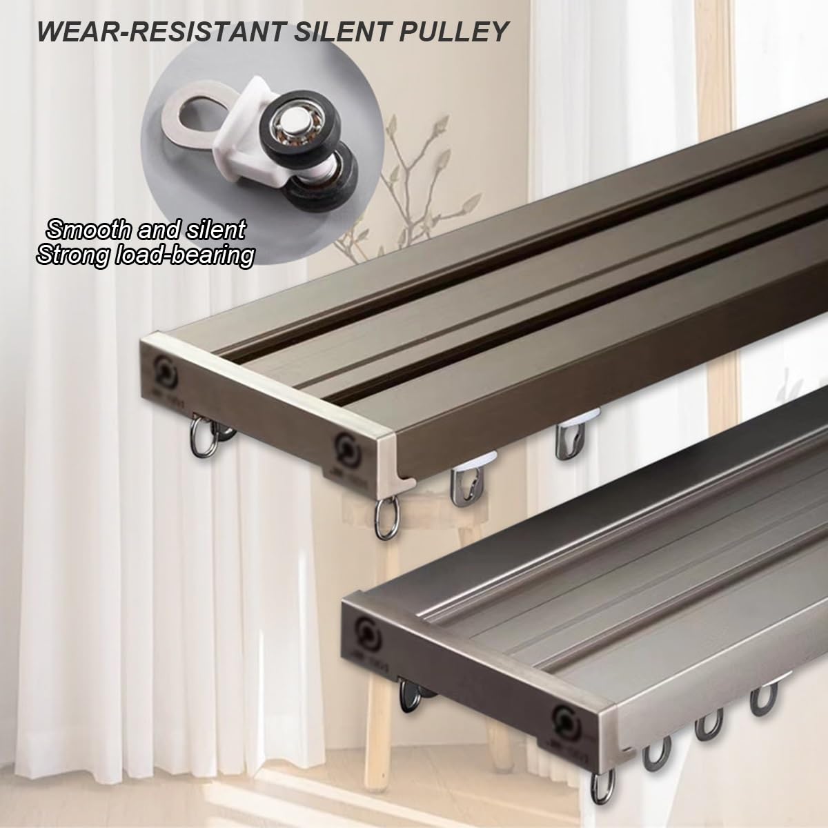 Ensemble de Rails à Rideaux pour Plafond, Rail à Double Rideau en Aluminium avec Rouleau Silencieux, Rail de Plafond pour cloison de séparation, Salon, Salle de Bain