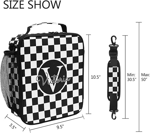 Miniatura 5 de RunningBear Bolsa de almuerzo personalizada con diseño de tablero de ajedrez, reutilizable, aislada, con correa ajustable, organizador de