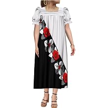 Micronesian Ethnic Casual Womens Puffy Sleeve Long Dress Polynesian Cute Print Womens Dress Mumu Beach Style