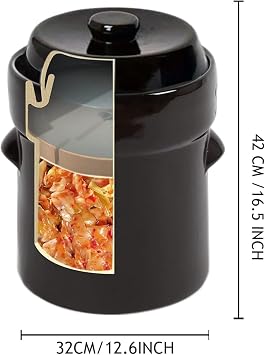 Fermentation Crock Jar 10 Liter/2.6 Gallon - Stoneware Pot for Fermenting, Pickling Kimchi, Pickles, Vegetables, Kombucha - Glazed Fermenter with Stone Weights, Lid