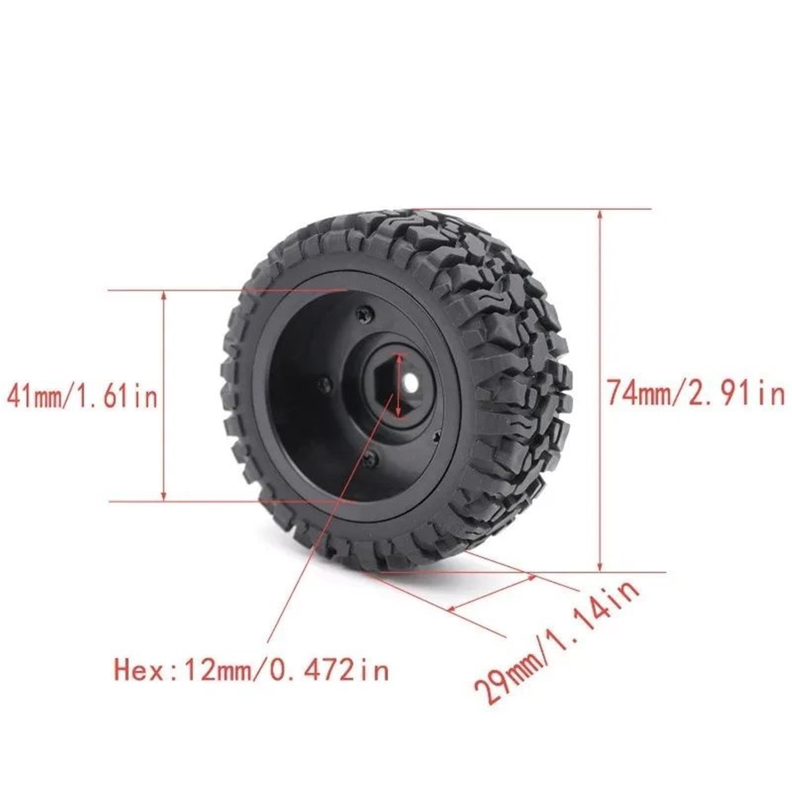 Ruedas Neumáticos Goma Hexagonales 12mm para Trxs para HSP 1/12 RC 4 Uds