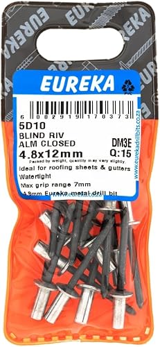 Eureka Closed Rivet Aluminium 15-Piece Set, 4.8 mm x 12 mm Size | Sets from one side using a rivet gun — ideal for joining thin sheet metal