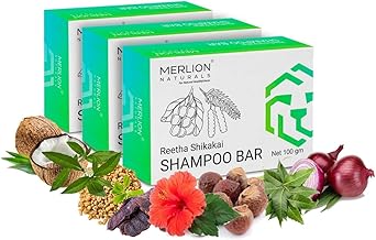 MERLION NATURALS Traditional Shampoo Bar (100 gm x 3 pcs) | Shikakai & Reetha | Handmade with Natural Herbs