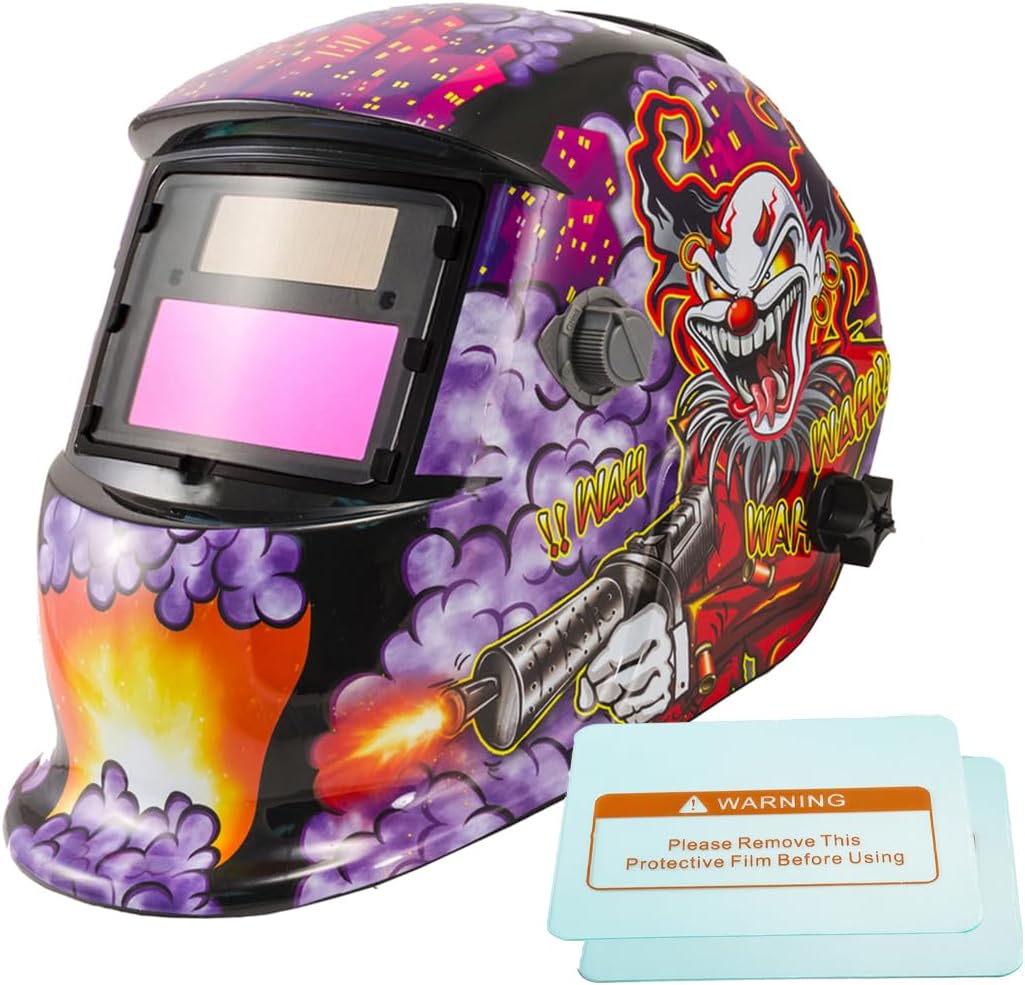 iMeshbean Auto Darkening Welding Helmet Solar Powered Hood Mask Grinding with Extra Lens ANSI Approved Eagle Design Color