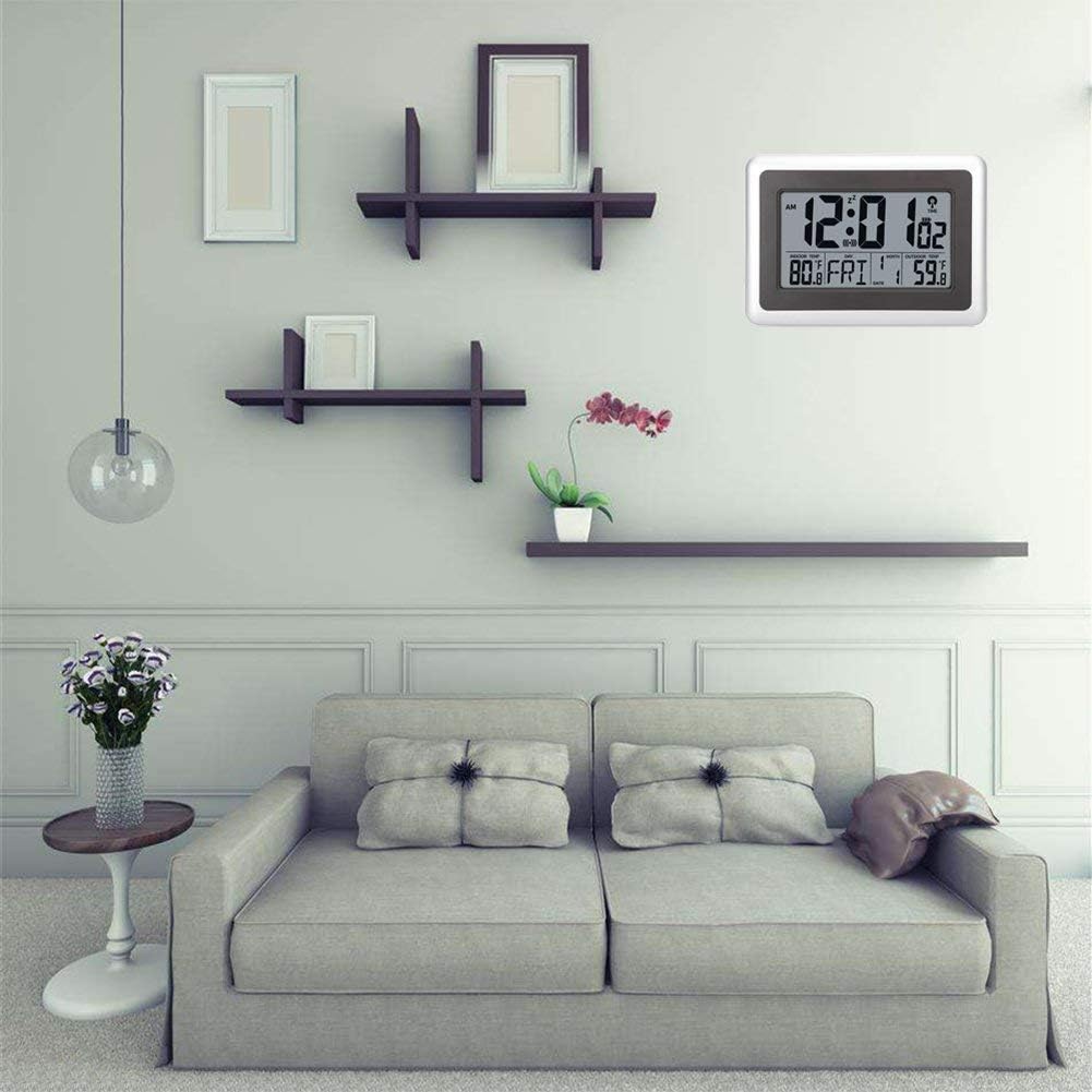 UMEXUS Atomic Wall Desk Clock Large Display with Indoor Outdoor Temperature Date Calendar Digital Alarm Clock Battery Operated for Kitchen Bedroom