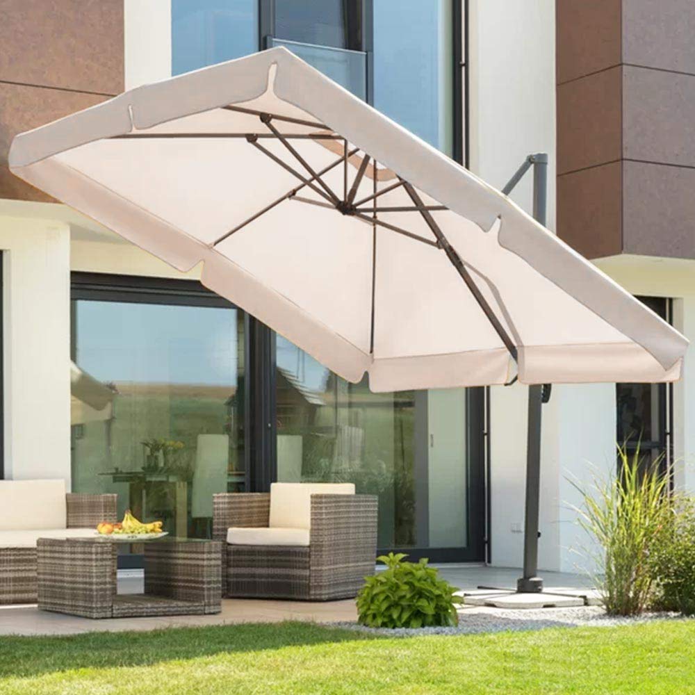 BAKAJI Ombrellone da Giardino Decentrato con parasole Inclinabile Palo in Alluminio Rotazione 360° Base a Croce Arredamento Esterno Gazebo Piscina Giardino Terrazzo Colore Ecru