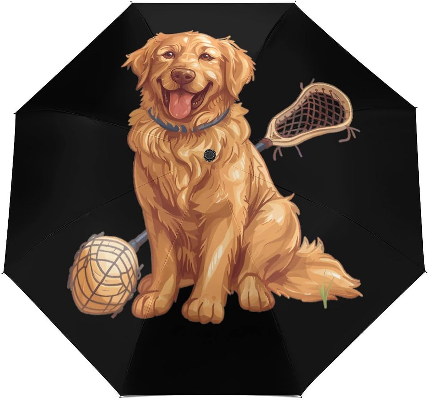 Retriever Dog Lacrosse Stick Rainproof Car Umbrella with Hands Free C-Shape Handle Windproof Waterproof for Men Women