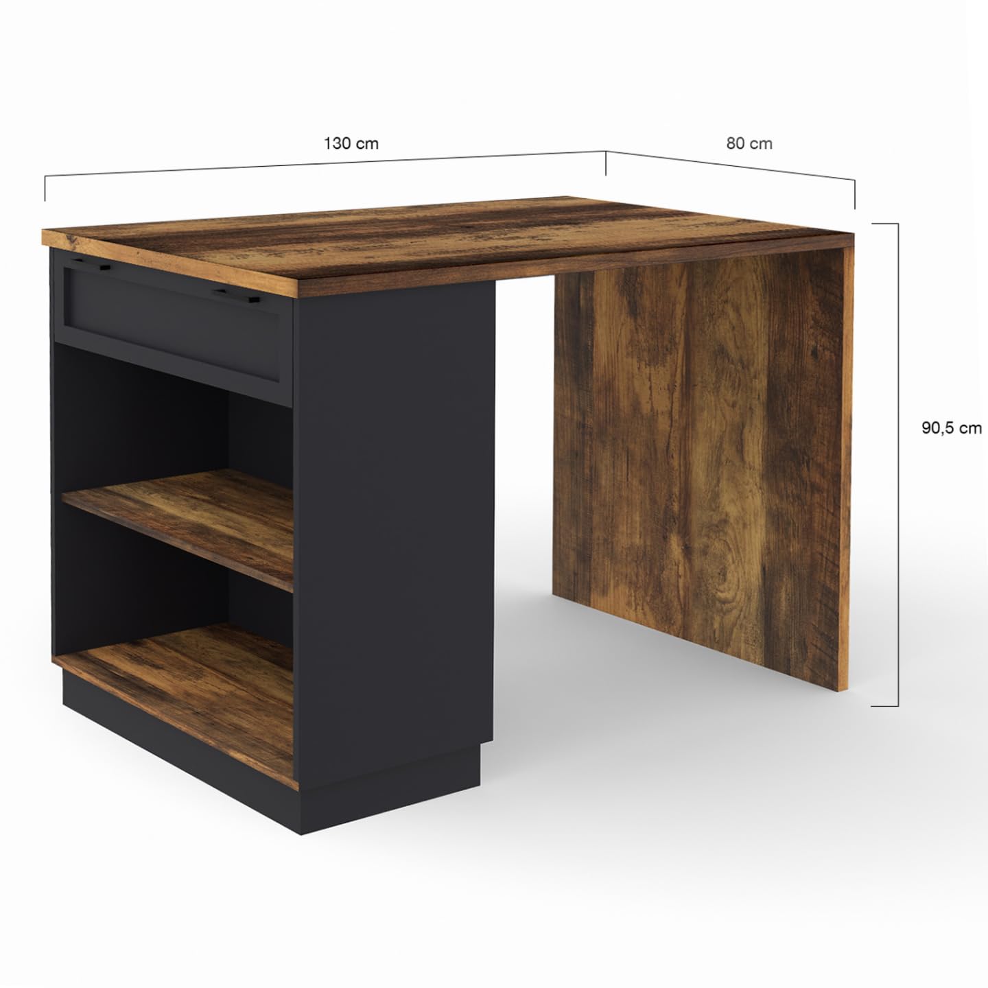 IDMarket - Ilot Central Mange-Debout 4 Personnes VITO 130 cm Noir et Effet Bois foncé Hawkins