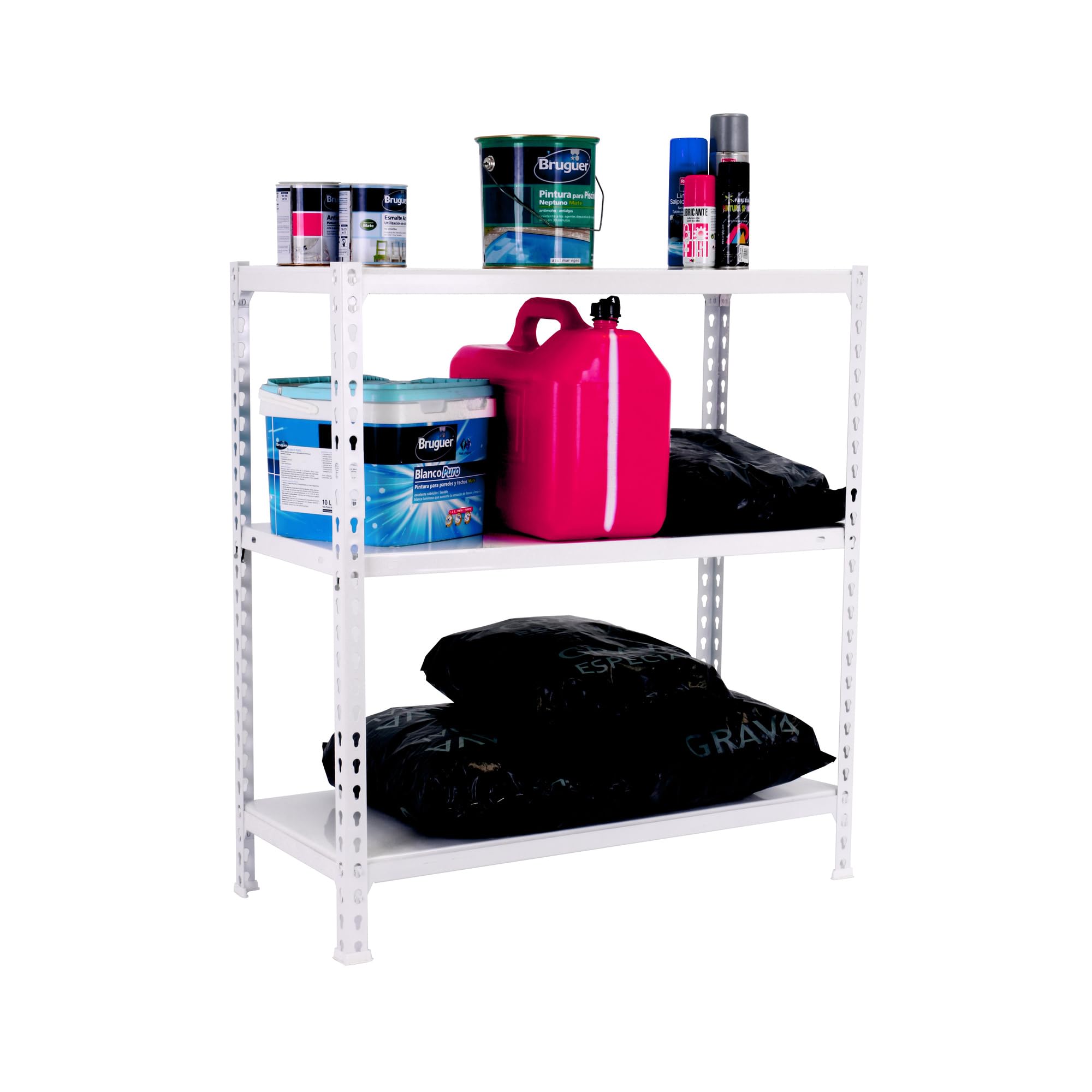Simon Rack Estantería Metálica, 90x100x40 cm, 3 Alturas, Bandeja Metal, 70 kg de Punto Flexión, Estanterías Almacenaje, Blanco - Ecoclick