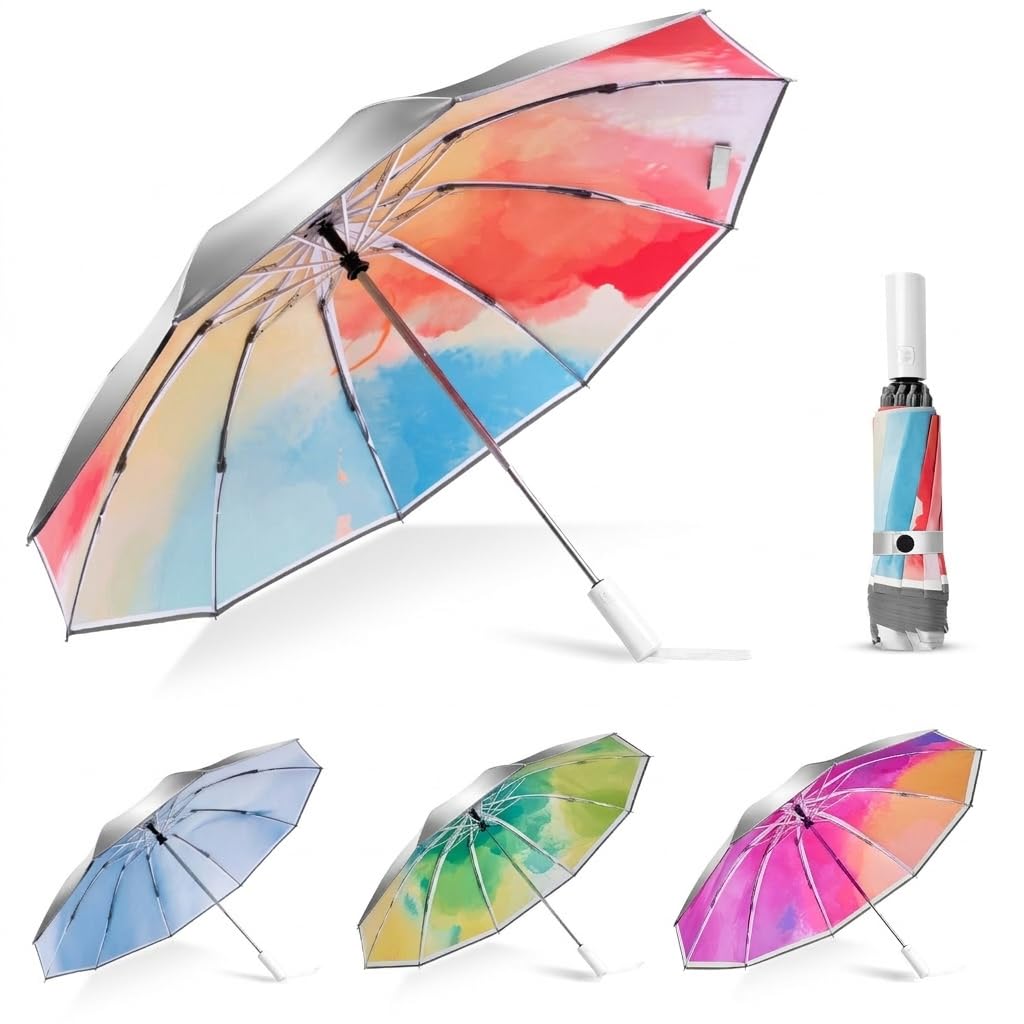 Painan Inverted Sun Umbrella with UV Protection UPF 50+, Auto Open Close Compact Travel Umbrella, Silver Cooling Coating for Heat Insulation,