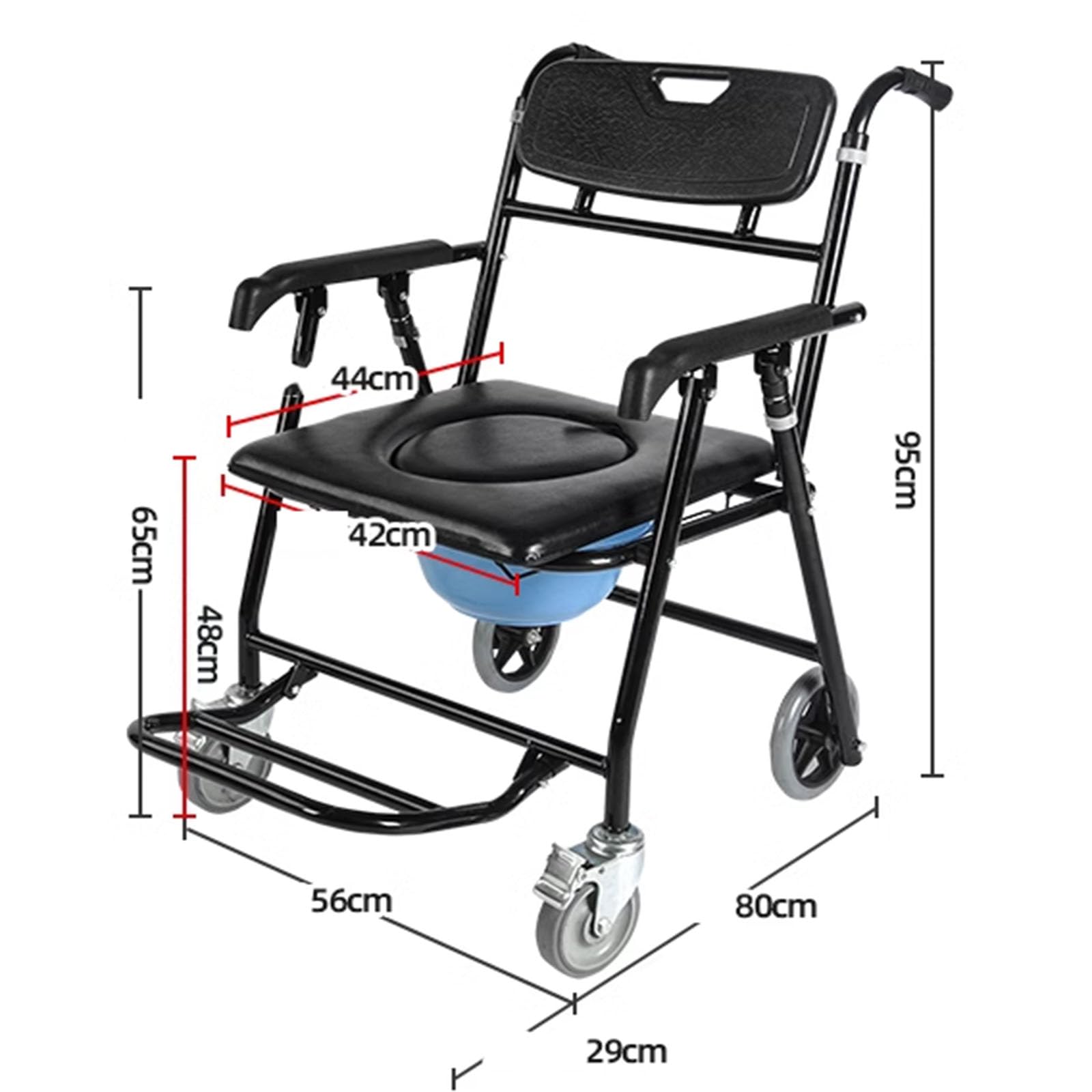 Sedia da Doccia Pieghevole con Ruote - Sedia A Rotelle Comoda da Doccia Leggera | Bracciolo Regolabile | Pedale Rimovibile | Freni | capacità di Carico 150 kg