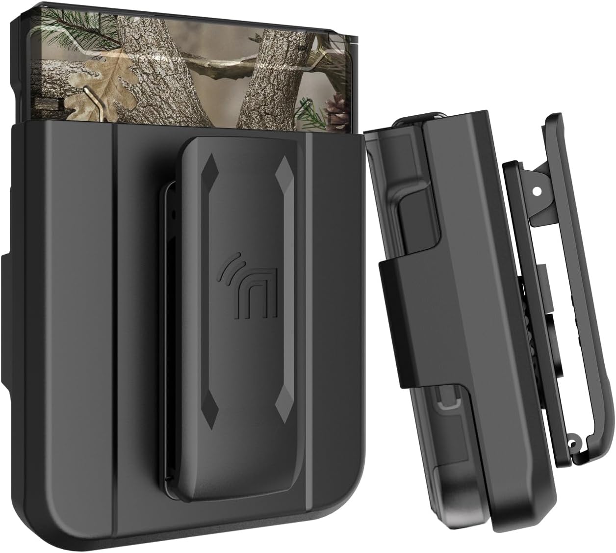 Rizz Case and Belt Clip Combo for Samsung Galaxy Z Flip 6 Phone, Nakedcellphone Rugged Hybrid Cover [with Hidden Hinge Panel Protection] and Rotating Holster Holder for Z Flip6 - Bush Camo