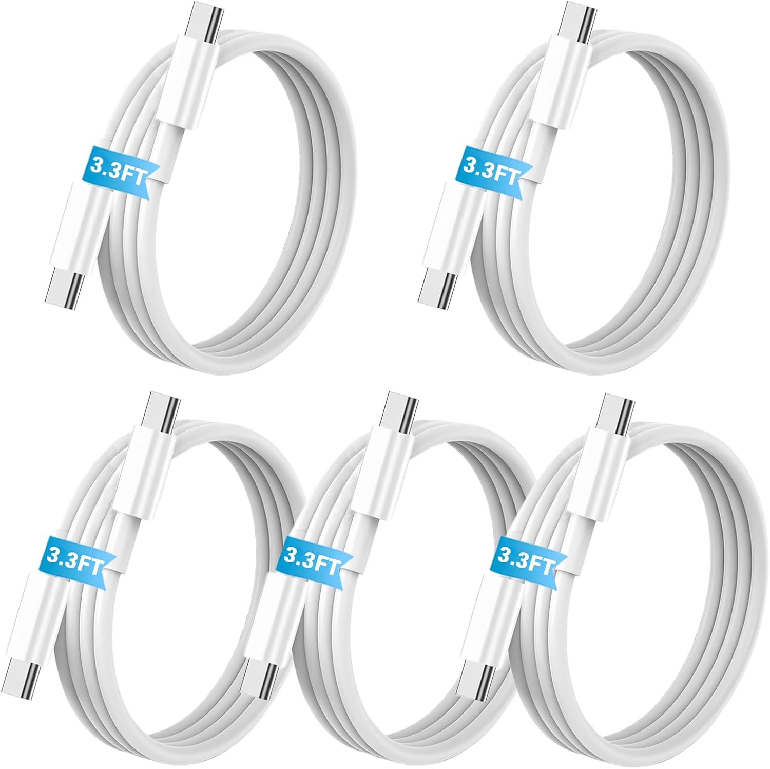 Gartmost [5-Pack] USB C to C 60W Fast Charging Cable, 480 Mbps Data Transfer【5 * 6.6ft】, PD 3.0 Compatible with iPhone 15/16 Plus Pro Pro Max, MacBook Pro/Air, Pad Pro/Air/mini and More（White）
