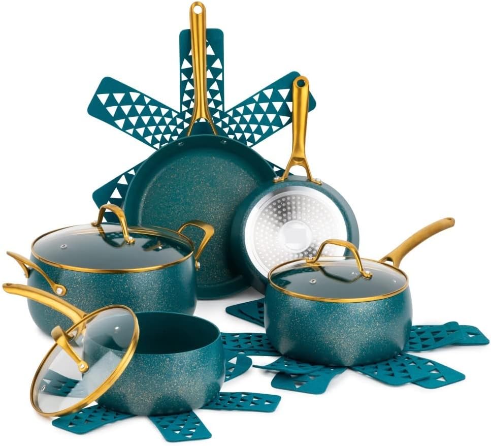12Piece Set, Peacock Blue Pots and Pans Set Cookware Set