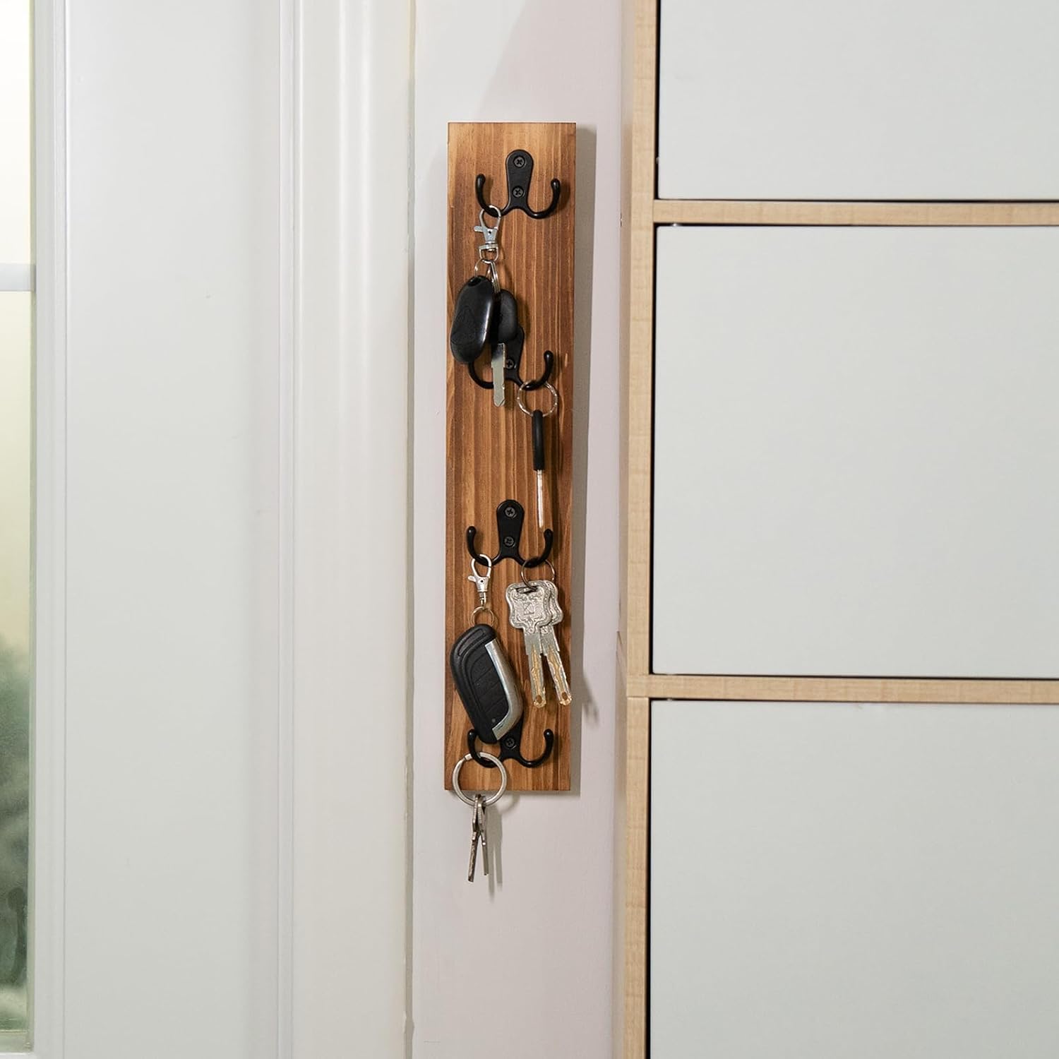 Yohsnor Key Holder Wall Mounted,Vertical Design Brown Key Rack with Hooks image 5