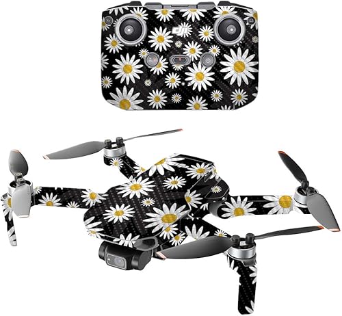 MightySkins - Dron portátil de fibra de carbono compatible con DJI Mini 2 - Margaritas  Acabado de fibra de carbono texturizado protector y duradero