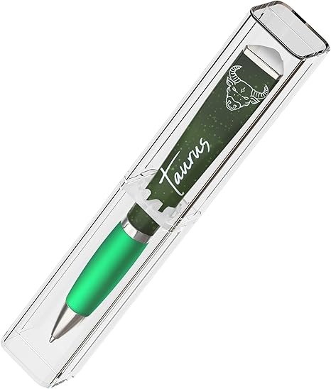 ANINKABOVE Taurus Zodiac Sign Ballpoint Pens (3-Sided Pen in acrylic case) Zodiac Pen Gift, Cool Constellation Design, Zodiac Gifts Pretty Pens - Fancy Pens Great Astrology Gifts for Women and Men