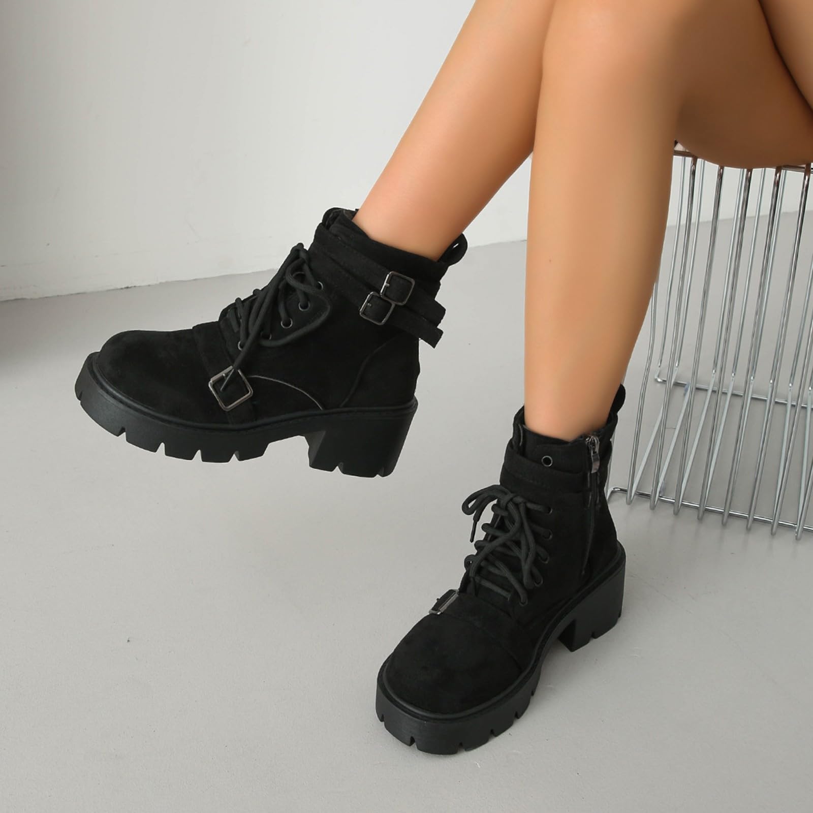 Genérico Botines Mujer Vestir Cordones Plataforma Botas Puntera Redonda Elegantes Zapatos Suaves y Cómodos Caminar Bota Casuales Antideslizantes Botin para Otoño Invierno Trabajo Paseo y Uso Diario