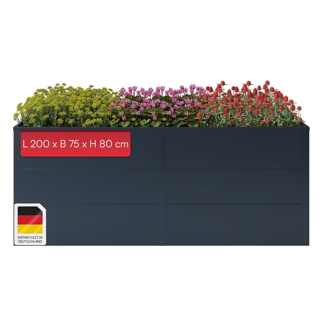 STEELSØN Icarus Hochbeet Metall – Pflanzenbeet 200x75x80 cm – Gemüsebeet Anthrazit – Beet für Garten & Balkon – Pflanzenkübel mit offener Bodenstruktur – Wetterfestes Gartenbeet – Kräuterbeet