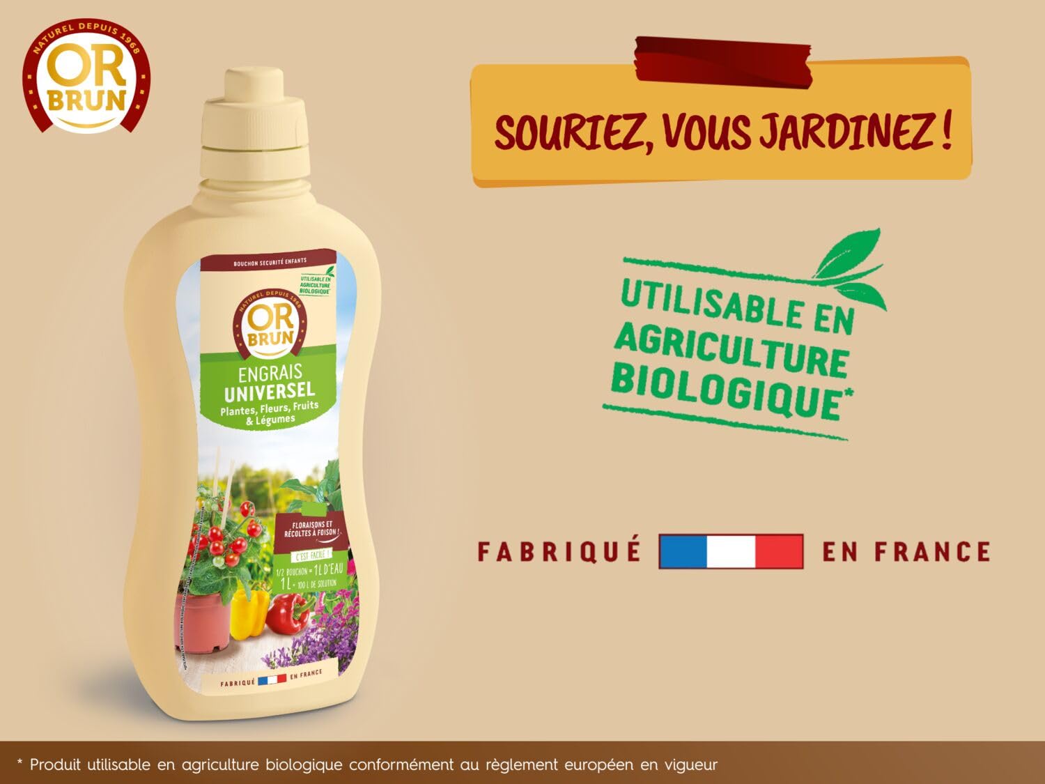OR BRUN Engrais Universel - 1L - Nourrit Les Plantes & Améliore La Floraison - Fabriqué En France - Utilisable En Agriculture Biologique OBRECLUNI1 (Lot de 3)