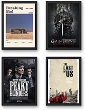 مجموعة لوحات فنية جدارية لمسلسلات تلفزيونية تشمل بريكنج باد، لعبة العروش، بيكي بلايندرز، ذا لاست اوف اس بإطارات سوداء - مجموعة مكونة من 4 قطع (40 × 50)