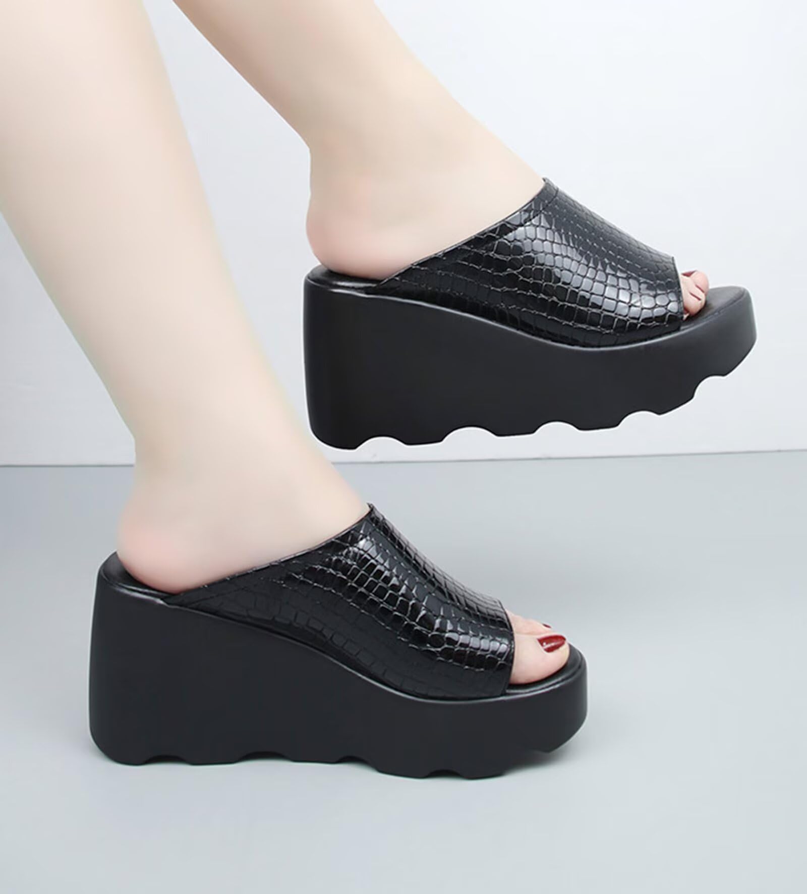 HNVAVQ Sandali con Zeppa e Plateau Donna Ciabatte Mules Tacco Largo 9cm Punta Aperta Scarpe Estive Slip On