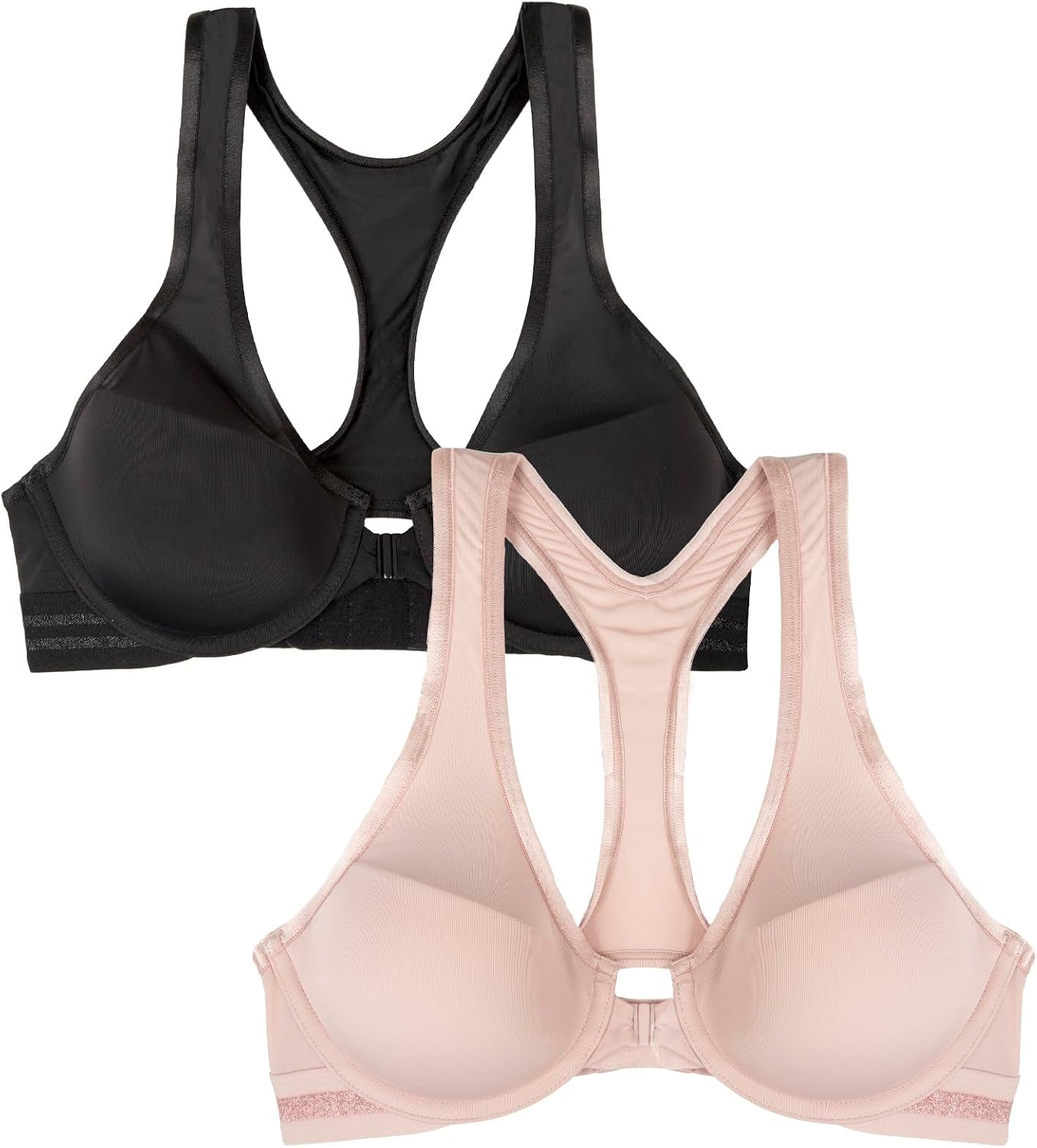 Fruit of the Loom A Fresh Collection Game Changer 2-Pack Front & Back Closure Racerback Bras and Comfort for Women