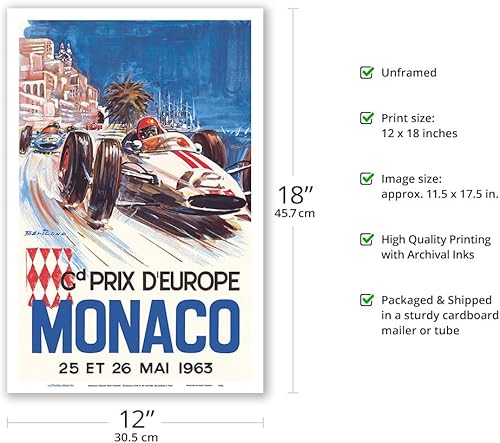 Miniatura 2 de Mónaco Grand Prix Europe (Gd Prix D'Europe) - Póster de carreras de coches vintage por Michel Beligond c.1963 - Impresión artística maestra (sin