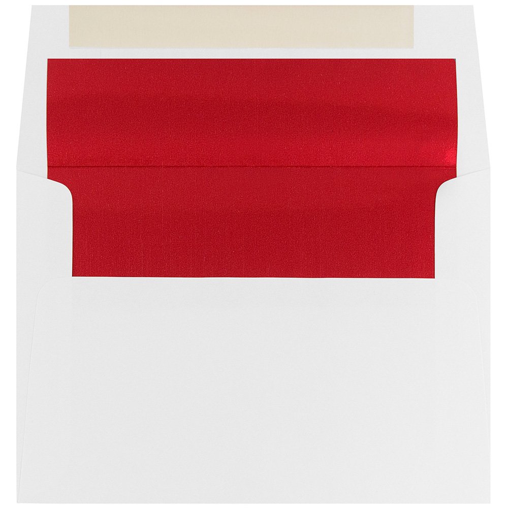 JAM PAPER A7 Foil Lined Invitation Envelopes - 5 1/4 x 7 1/4 - White with Red Foil - 100/Pack