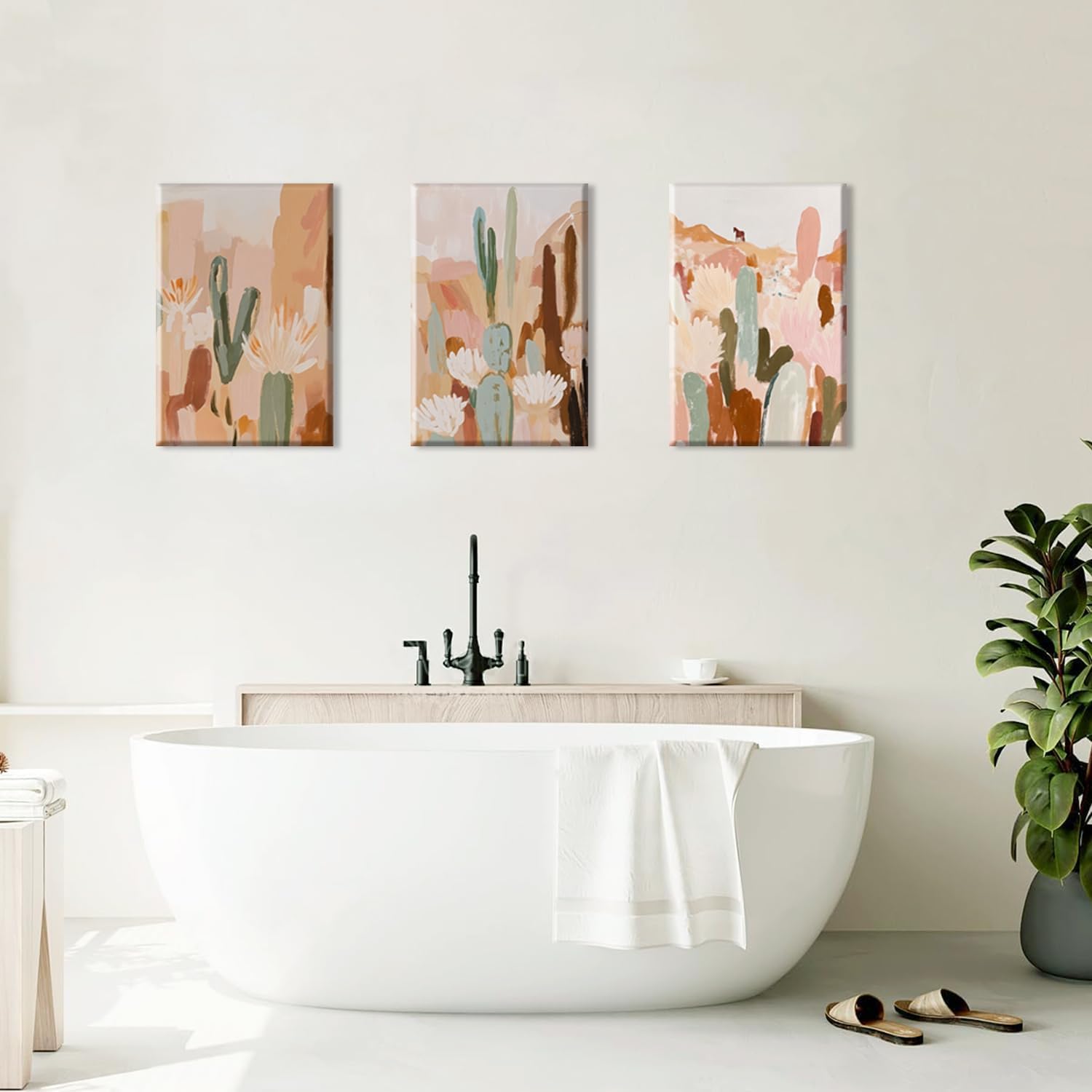 YUFEIART 3 Piece Mexican Cactus Canvas Wall Art Boho Desert Wall Art Abstract Botanical Pictures Wall Decor Natural Rustic Floral Painting Prints for Living Room Bedroom Bathroom 12"x16"