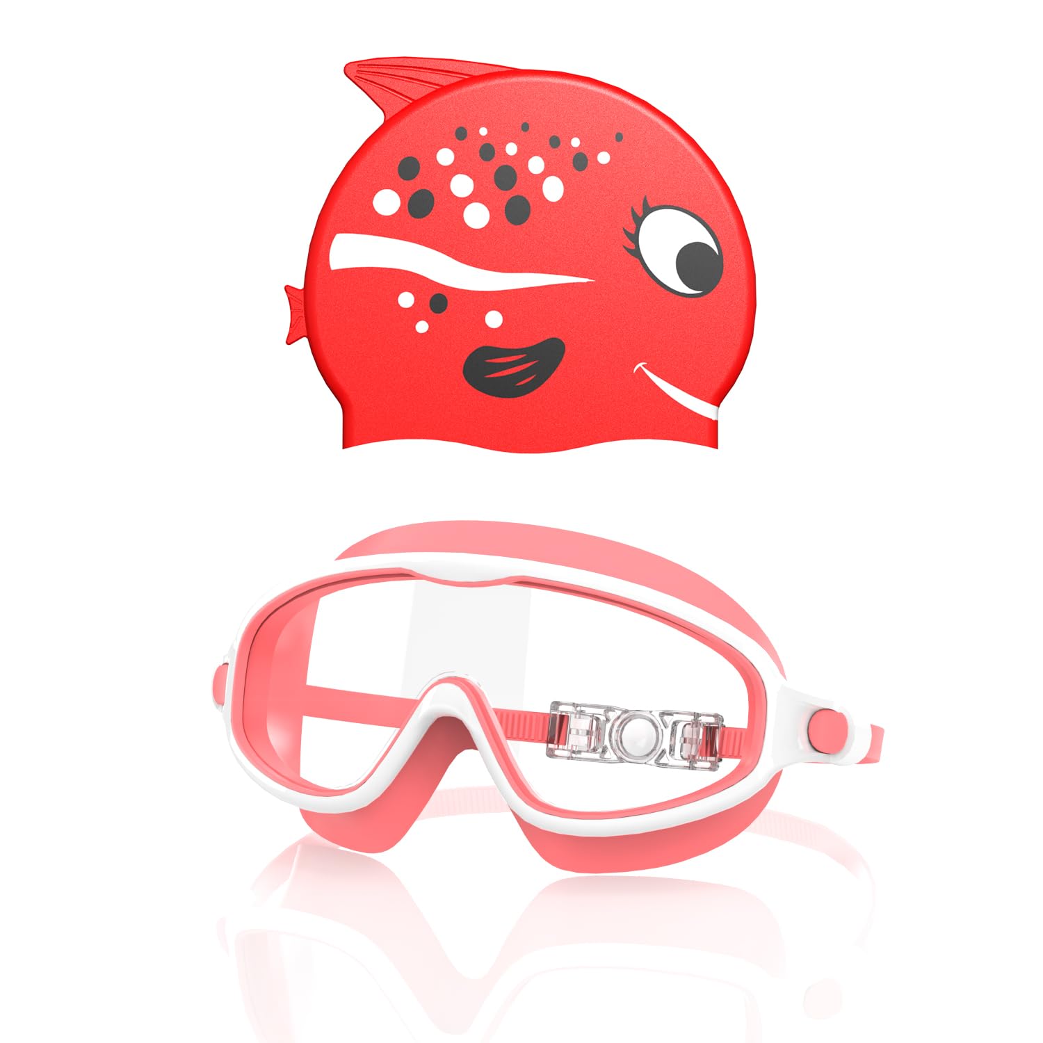 YLKJSWIM Kids Swim Goggles with Silicone Swim Cap, Swimming Goggles Cap Set for Kids 3-14, Large Frame Anti-Fog Anti-UV Leaking pool goggles for Boys Girls Youth Toddler