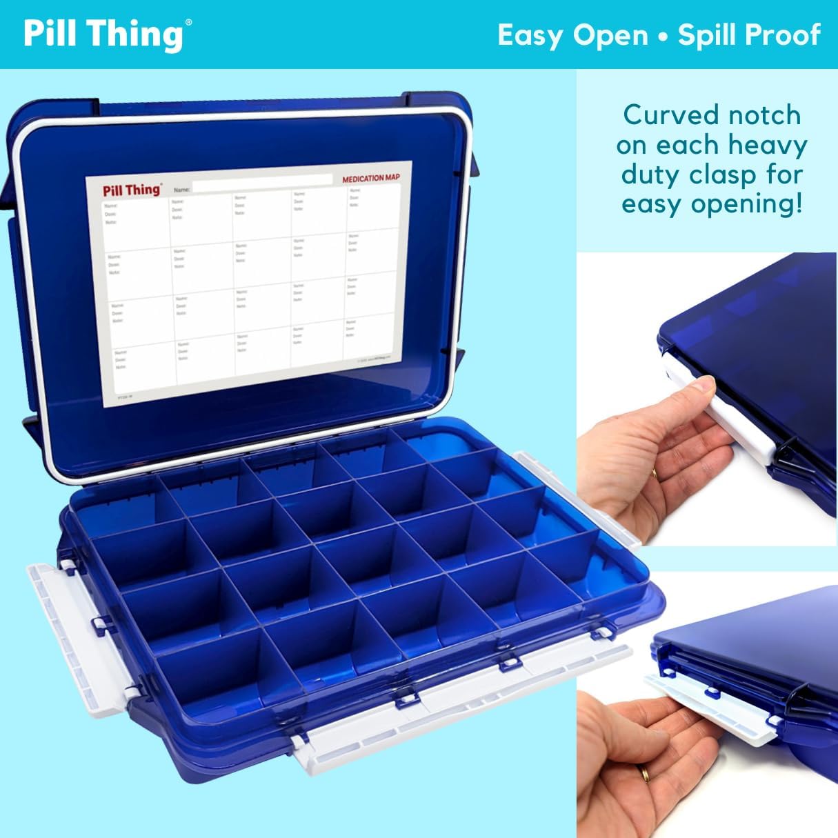 20 Compartment Large Pill Case, Combo of Clear & UV Protected Blue, Airtight & Waterproof Silicone Seal, Spill Proof, Medication Maps & Medical Alert Card (Combo Pack - 1 Blue & 1 Clear)