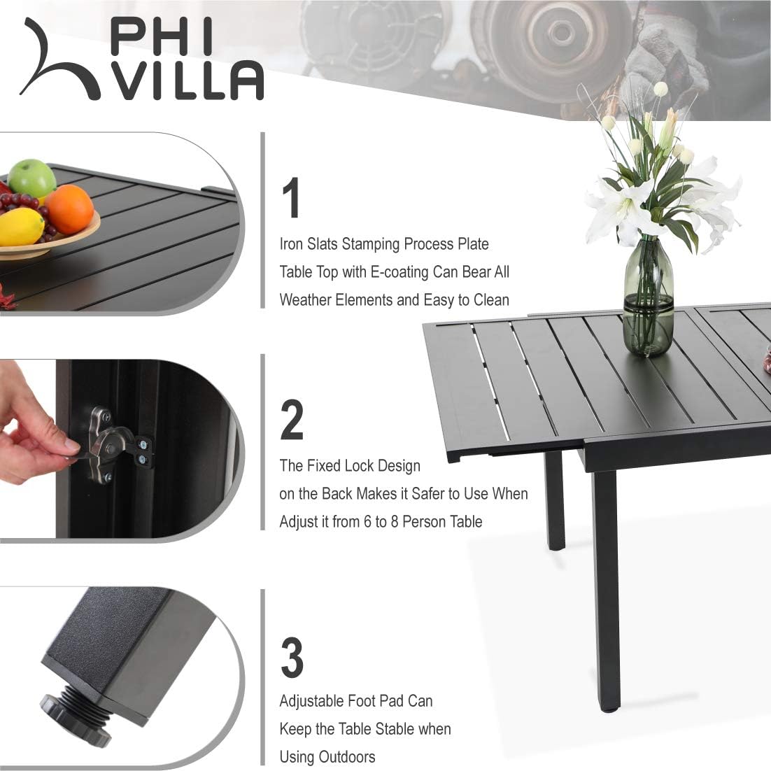 PHI VILLA Patio Dining Set for 8, 9 Piece Outdoor Table Chairs Set with 8 High Back Swivel Dining Chairs and Extendable Metal Patio Table, Outdoor Furniture Dining Set for Lawn Garden : Patio, Lawn & Garden