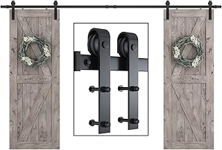 SMARTSTANDARD 11 FT Double Barn Door Hardware Kit, Sliding Door Track-Smoothly and Quietly -Includes Detailed Installation Fit 30"-33" Wide Doorpanel (J Shape Hanger) Black