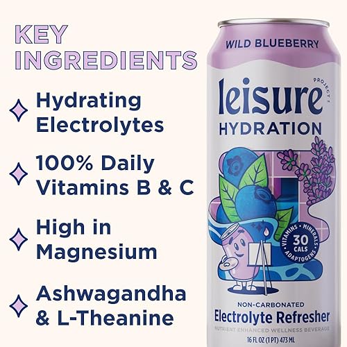 Miniatura 6 de Leisure Refrescante de electrolitos no carbonatados de hidratación, sabor a arándano silvestre, bebida de agua mejorada con bajo contenido de