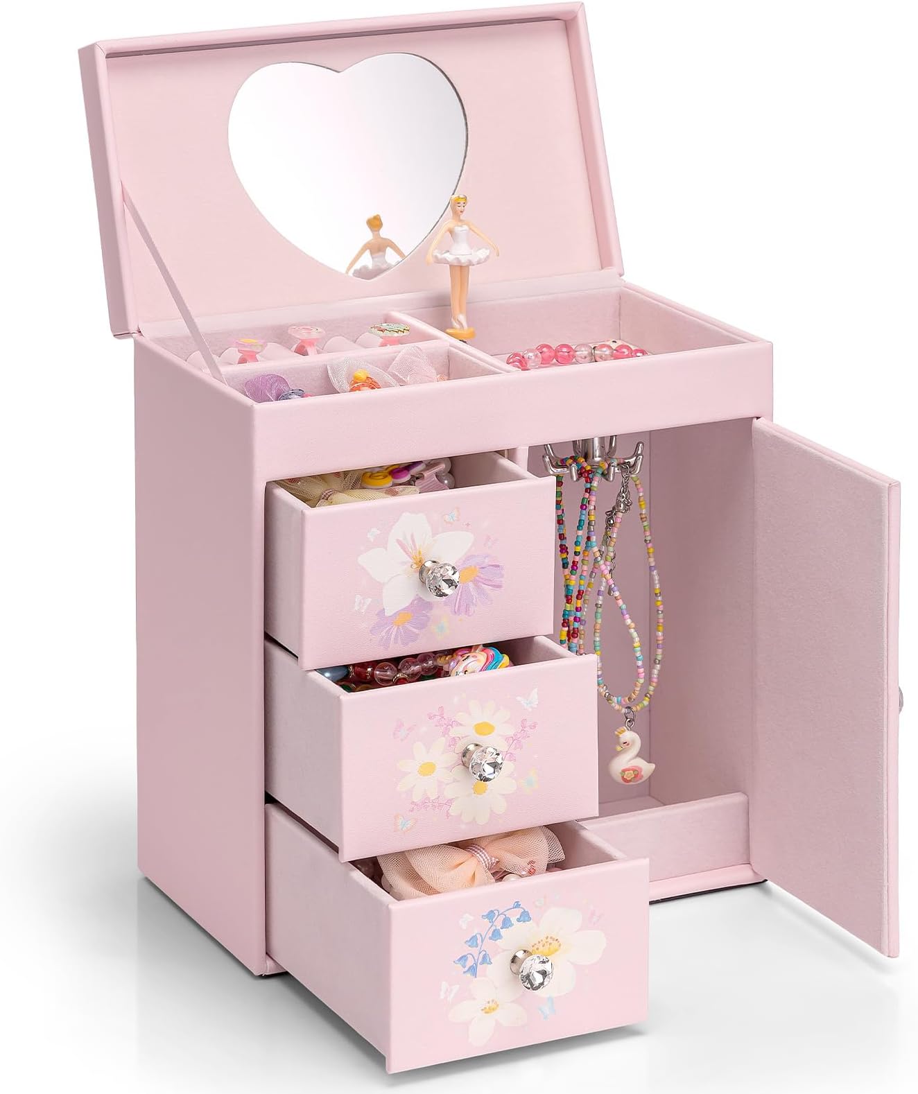 VLANDO 4 Layer Musical Jewelry Box, 3 Drawers Storage and Necklace Hook