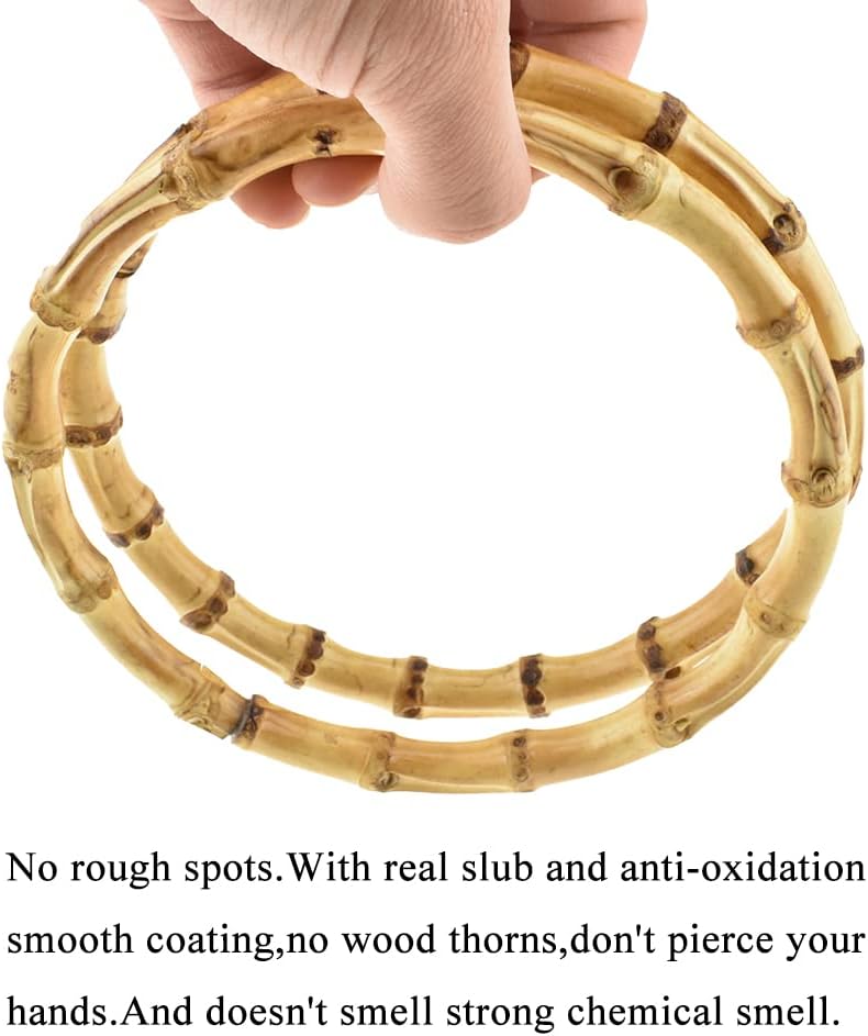 Hahiyo Bamboo Purse Handle Round Wooden Rings Holders Inner Diameter 5.5inch Sturdy Roomy to Place Fingers No Rough Spots Wood Thorns No Strong Smell for DIY Beach Summer Bag Crocheted Handbag 2PCS - Image 3