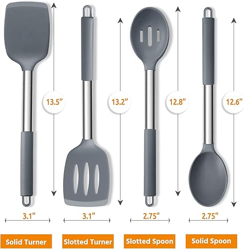 Miniatura 9 de E-far - Juego de 4 utensilios de cocina de silicona para utensilios de cocina antiadherentes, espátula ranurada resistente al calor y no tóxica,