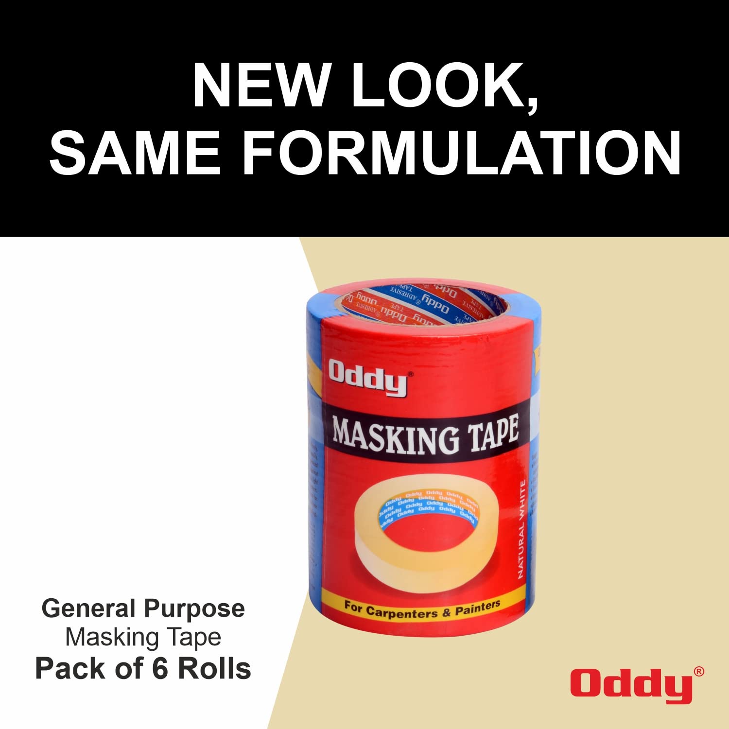 Oddy Masking Tape for Painting Paper Artists & Carpenters | 24mm X 20m Pack of 6 Rolls | Paper Tape for Acrylic Painting, Water Colour, Pastels Drawing, Wall Painting - Image 6 thumbnail