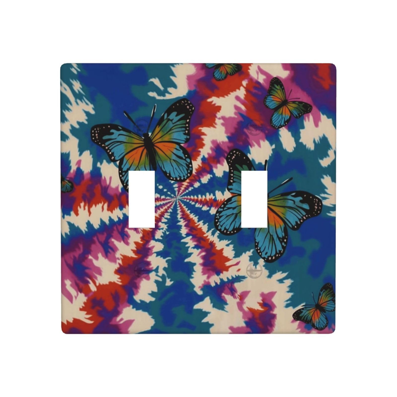 Aceprints Tie Dye Butterfly Swirl 2 Gang Double Toggle Wall Plates, Unbreakable Decorative Duplex Light Switch Plate Covers Electrical Switchplate Cover Faceplate For Bathroom Kitchen Decor