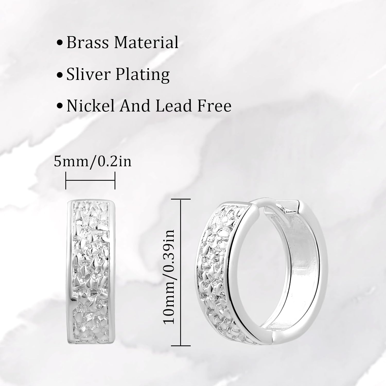 Silver Hoop Huggie Small Chunky Hammered Round Circle Simple Vintage Work Earrings for Women Office - Image 7