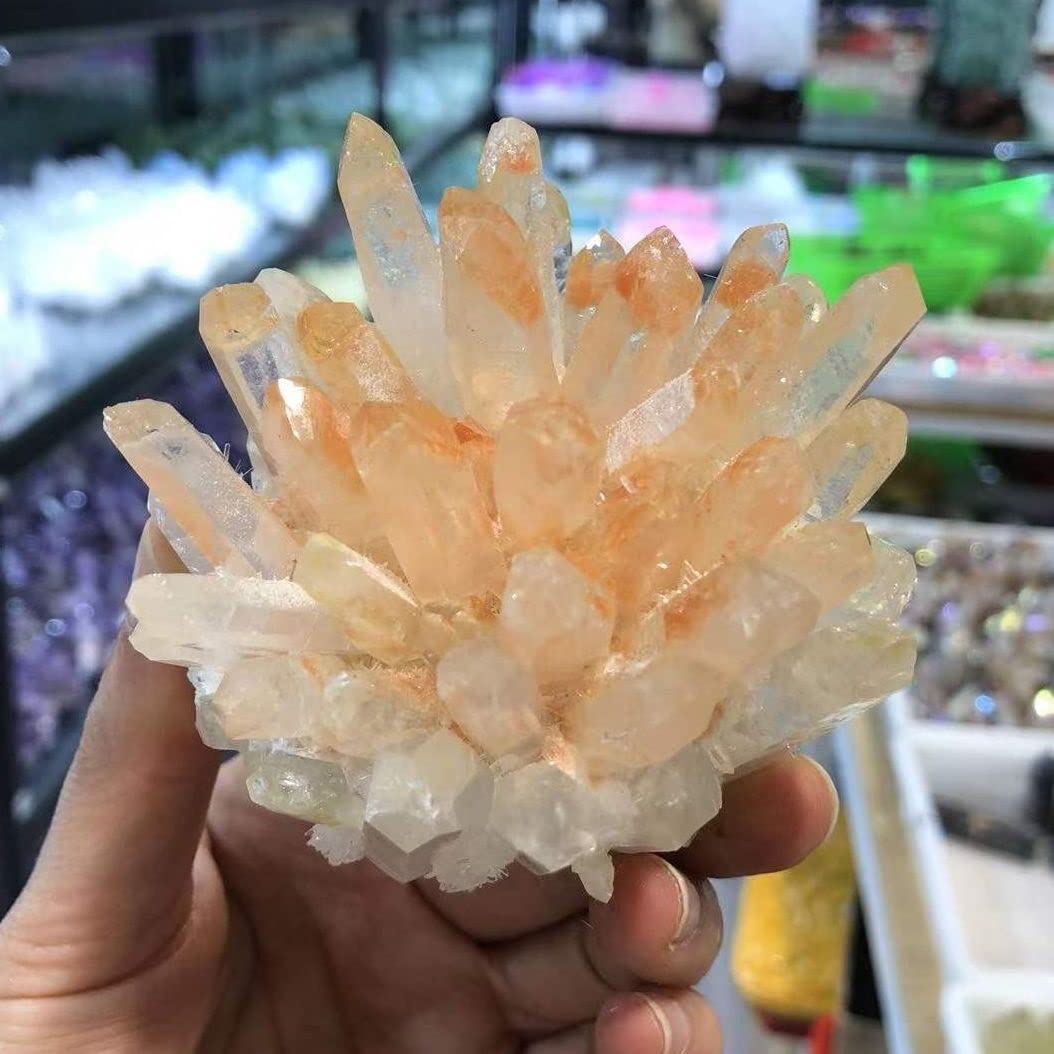 Amazon.co.jp: 天然淡いオレンジ色の水晶クラスター結晶原石標本家庭用 