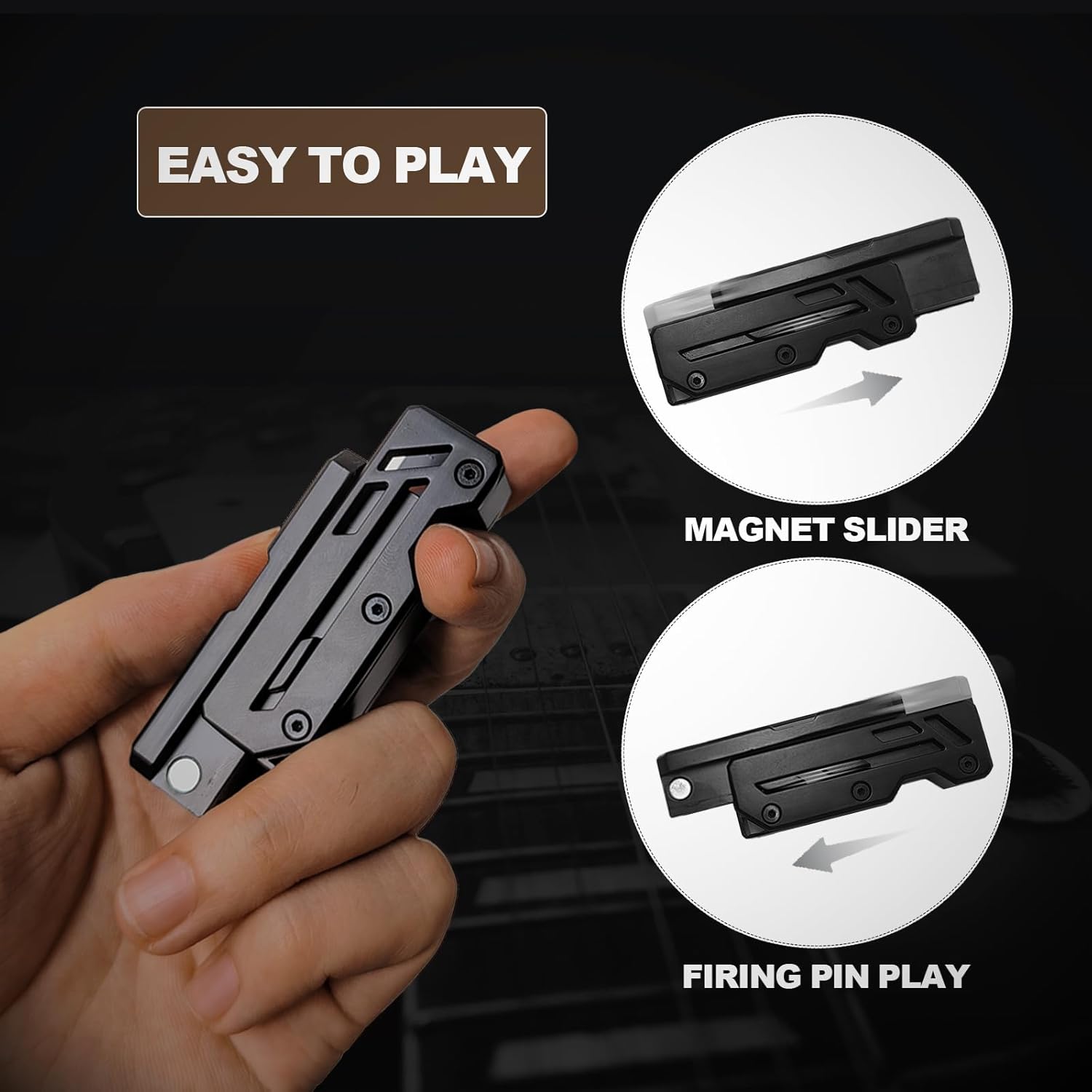 SKEDC Machine Soul Fidget Toy for Adults, Metal Fidget Slider Fidget Clicker Toy, Simulated Loading & Ratchet Play Stress Relief Toy ADHD Tools Cool Gadgets for Men (Black 2nd Gen)