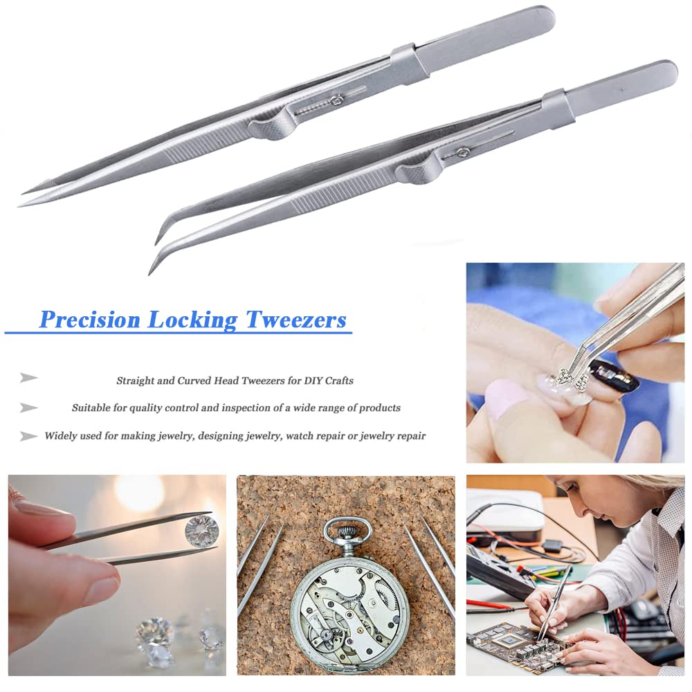 ST-16 Diamond Tweezers Slide Lock Gem Stone Locking Tweezer Professional Straight Tweezers