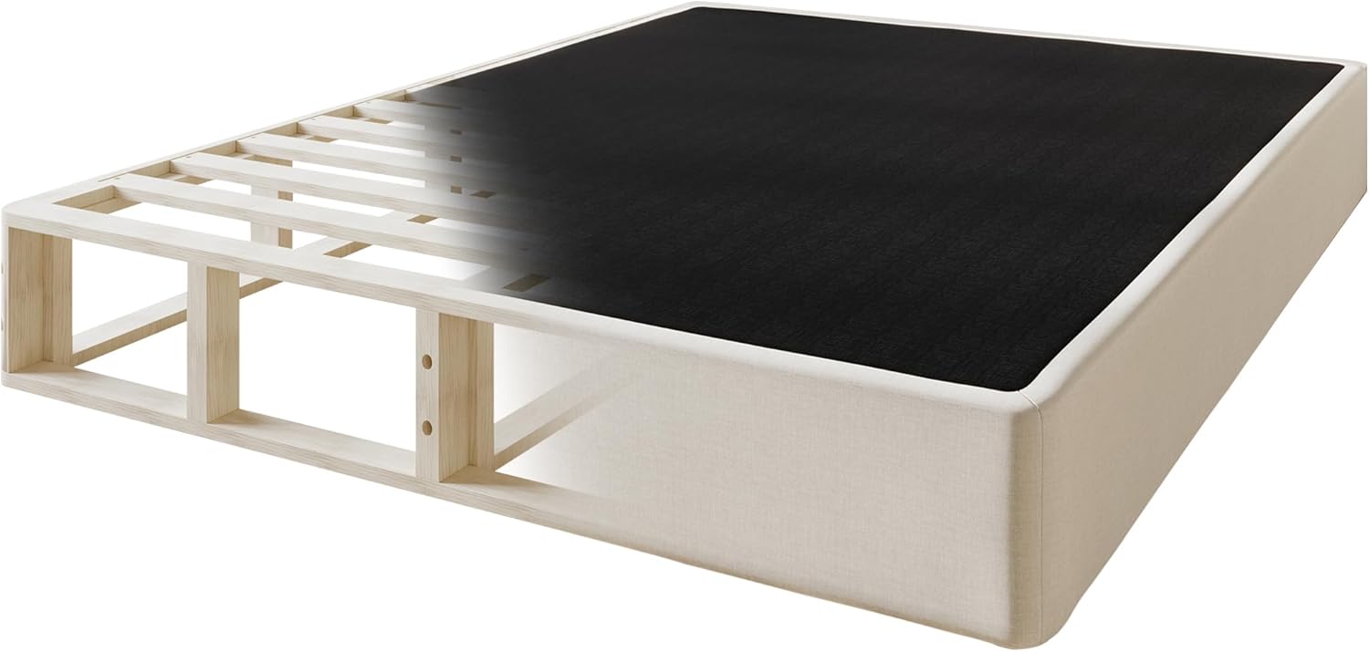 Twin 8-Inch Wooden Box Spring with Linen Slipcover, Warm Grey