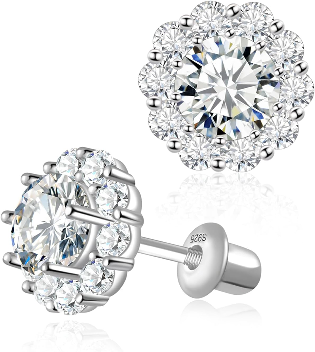 Moissanite Halo Earrings for Women - 925 Sterling Silver 2CT Moissan Screw Back/Dangle/Clip On Earring Piercing Hypoallergenic Jewelry Gifts