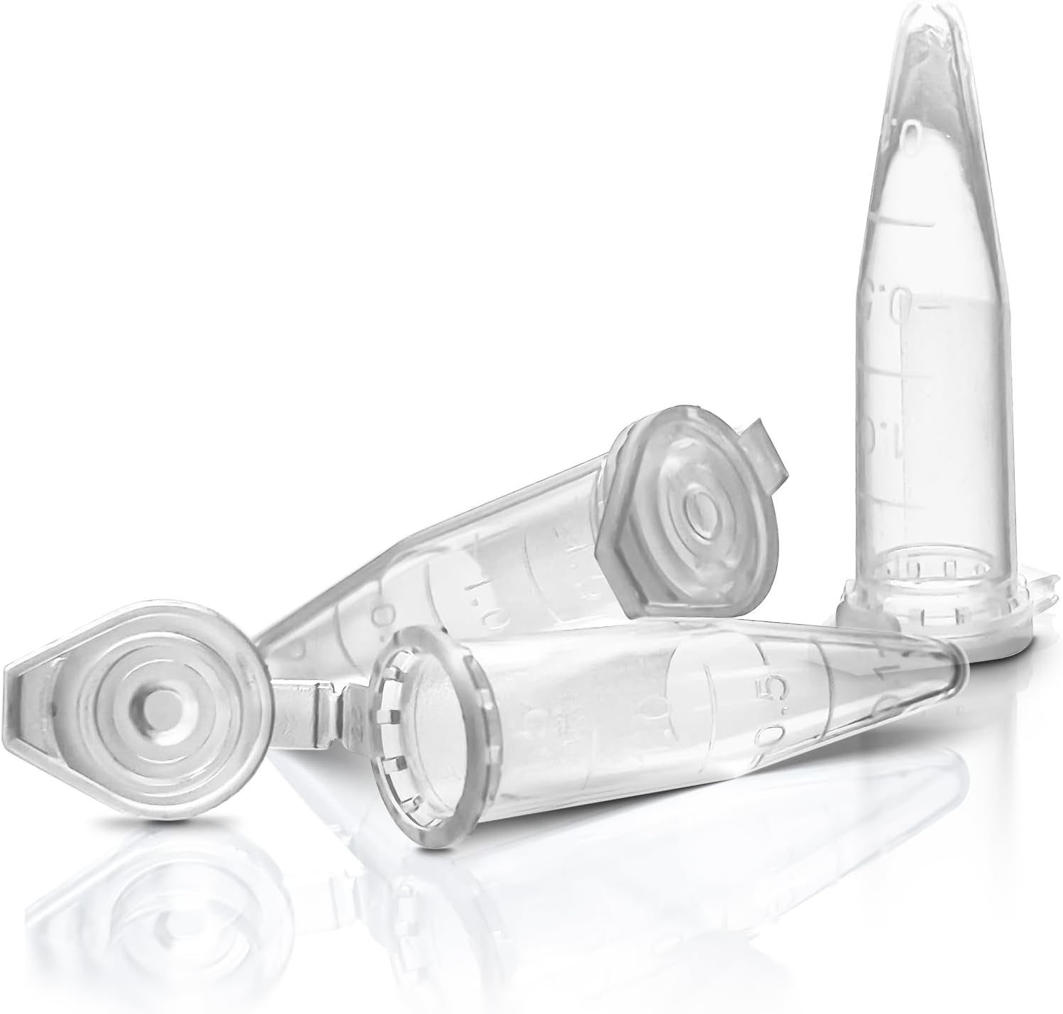 250 Pcs - RE-GEN Micro Centrifuge Test Tubes | Size: 1.5ml Clear Plastic Polypropylene 4 Step Graduated Flat Snap Cap Vials Containers